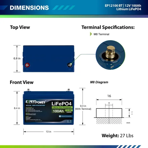 Miniatura 6 de ExpertPower Batería de litio LiFePO4 recargable de ciclo profundo de 12 V/100 Ah Bluetooth Ciclos de vida de 2500-7000 y vida útil de 10 años