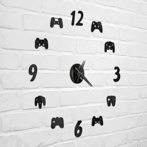 Miniatura 6 de The Geeky Days Controladores de videojuegos DIY Reloj de pared grande para jugadores, decoración de sala de juegos, diseño moderno, sin juegos Negro
