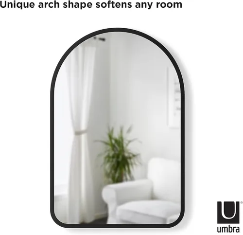Miniatura 5 de Umbra Hub - Espejo de pared arqueado con marco de goma, estilo moderno para baño, entrada, sala de estar y más, 24 x 36 pulgadas, color negro