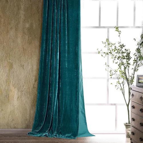 Miniatura 14 de Cortinas de terciopelo de seda sintética HiEnd Accents Stella, cortinas con bolsillo para barra, 48x108 pulgadas, negras, estilo romántico