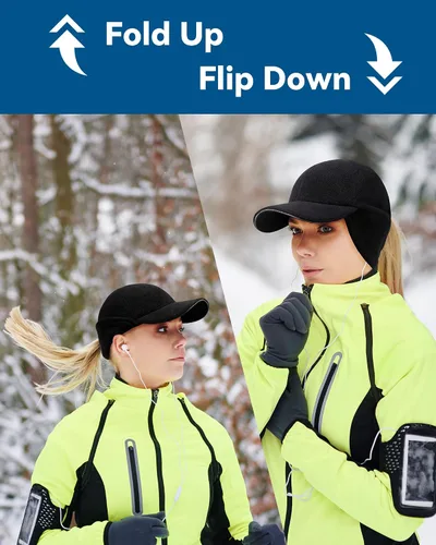 Miniatura 4 de Gisdanchz Sombrero de cola de caballo de forro polar elástico para mujer con orejeras - Sombrero de invierno con agujero vertical para cola