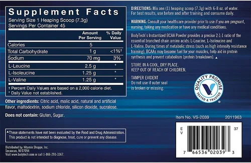Miniatura 2 de BodyTech BCAA Powder - Proporción óptima 2:1:1 - Apoya la recuperación muscular, la fuerza y la resistencia - Ponche de fruta (11.5 onzas)
