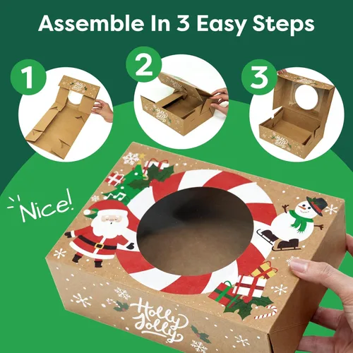 Miniatura 5 de Cajas de galletas navideñas para regalar, 12 latas de galletas navideñas de papel kraft con tapas, cajas resistentes de Navidad, latas de Navidad