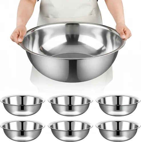 Miniatura 9 de 6 Piezas de Cuencos para Mezcla de Acero Inoxidable Cuencos de Metal para Mezcla Extra Grandes Cuenca de Ensalada con Borde Más Profundo, Apto