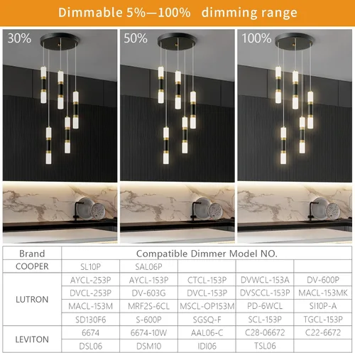 Miniatura 3 de Lámpara colgante moderna de 5 luces para isla de cocina, lámpara colgante regulable LED, luces colgantes mini negras para comedor y cocina