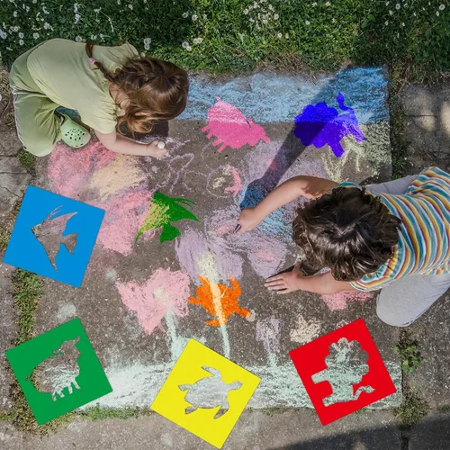Miniatura 4 de Epakh 24 Piezas Plantillas para Niños, Plantillas de Dibujo de 8 Pulgadas, Plantilla de Tiza, Grande, Lavable, Geométrica y Temática de Jardín