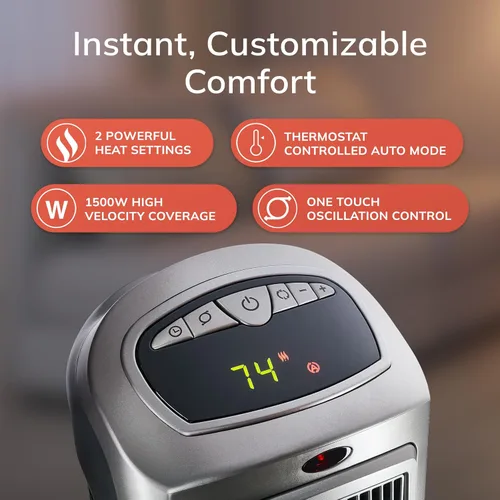 Miniatura 5 de Lasko Calentador de torre de cerámica digital oscilante para el hogar con termostato ajustable, temporizador y control remoto, 23 pulgadas, 1500 W