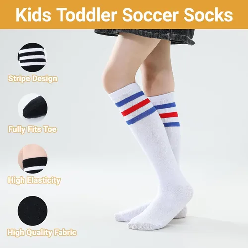 Miniatura 23 de TOCONFFON Calcetines de tubo hasta la rodilla para niños, niñas y adolescentes, calcetines deportivos de algodón para la escuela de fútbol, uniforme