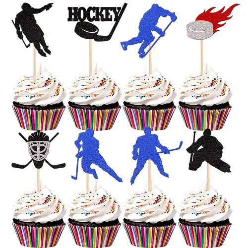 Miniatura 9 de 1 pieza de decoración de pastel de hockey con purpurina para decoración de pastel de hockey sobre hielo, jugador de hockey sobre hielo, selección