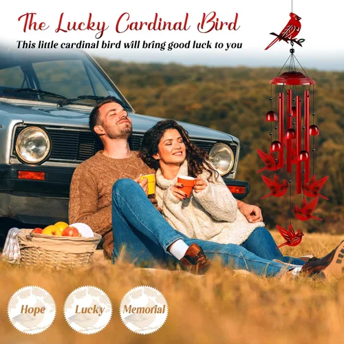 Miniatura 4 de YHmall Campanillas de viento cardenales para exteriores, regalos cardenales para mujeres, tonos relajantes, campanillas de viento conmemorativas
