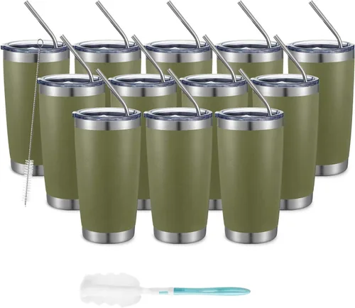 Miniatura 50 de COMOOO Taza de viaje de acero inoxidable de doble pared aislada al vacío de 20 onzas con tapa y pajita, taza de café aislada con recubrimiento