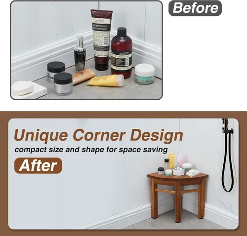 Miniatura 6 de Lovitgo Taburete de ducha de teca de 12 pulgadas para afeitarse piernas, taburete de ducha de esquina para ducha interior, banco de ducha de teca
