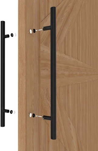 Miniatura 4 de Manijas Redondas de Puerta de Granero Negro Mate 12"/24"/36"/48"/59", Manija Larga de Puerta Francesa de Empujar y Tirar de Doble Cara, Manijas