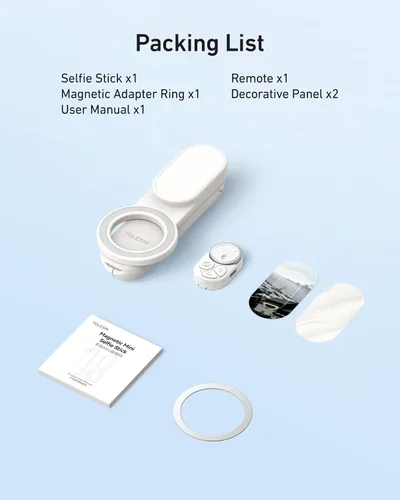 Miniatura 8 de TELESIN Mini palo magnético para selfie, trípode para teléfono para iPhone 17, 16, 15 y Android, soporte portátil de tamaño de bolsillo con control