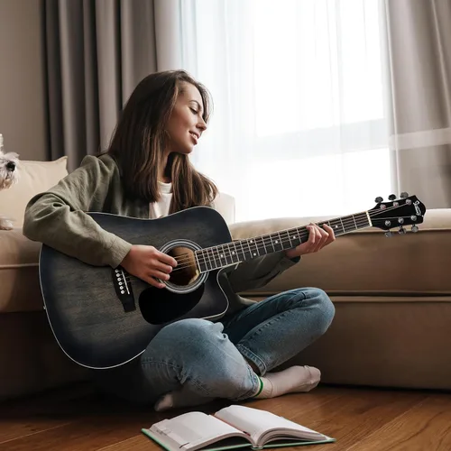 Miniatura 7 de GLARRY Kit de guitarra eléctrica acústica de tamaño completo con 6 cuerdas para principiantes con amplificador de 15W, guitarra eléctrica acústica