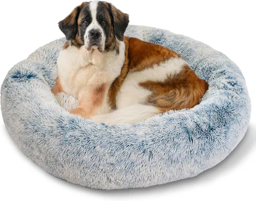 Miniatura 30 de Best Friends by Sheri - The Original Calming Donut - Cama calmante en forma de dona para perros y gatos - Pelo largo, gris escarcha, S, 23 x 23