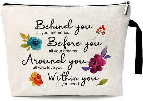 Behind You All Your Memories - Divertida bolsa de cosméticos para artículos de aseo de viaje, bolsa de almacenamiento con cremallera, bolsa de