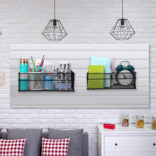 Miniatura 6 de Barydat Juego de 4 cestas de metal ventilado para colgar en la pared, accesorios para colgar en la pared, accesorios para panel de almacenamiento