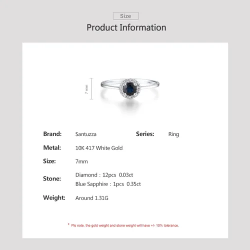 Miniatura 4 de Santuzza Anillo delicado de oro macizo de 10 quilates con piedras preciosas de diamante genuino para mujer