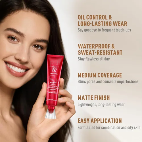 Miniatura 3 de FV Base líquida impermeable con acabado mate, ligera, sin aceite, maquillaje de aspecto natural para pieles mixtas y grasas, cobertura ligera a