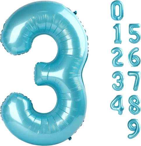 Miniatura 156 de Globos de números de 5 globos de 40 pulgadas, decoraciones de cumpleaños azules para niños y niñas, globos de números azul marino grandes