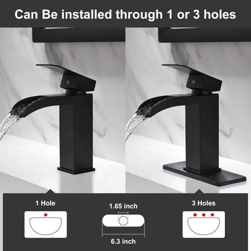 Miniatura 5 de Grifo de baño cascada negro – Grifo de lavabo de baño de una sola manija negro mate de 1 o 3 agujeros Grifo de tocador sólido de un solo orificio