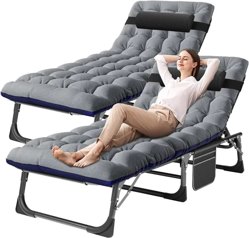 Miniatura 17 de DoCred Sillón plegable, 5 posiciones, ajustable, plegable, cama para dormir, tumbona, tumbona, perfecta para tomar el sol, campamento, piscina