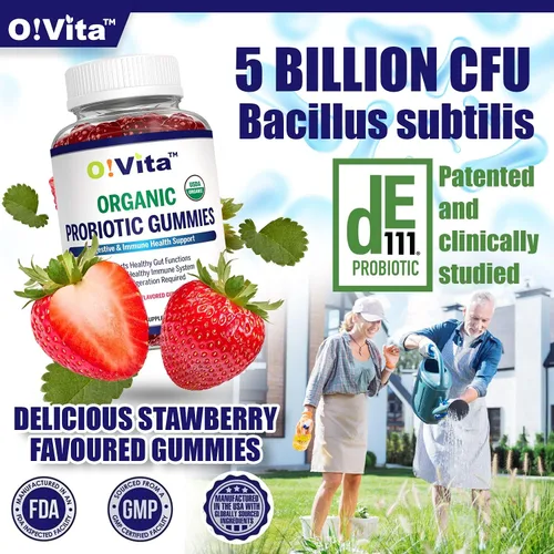 Miniatura 3 de Gomitas probióticas orgánicas, 5 mil millones de UFC, fuerza máxima, sabor a fresa, salud intestinal y apoyo inmunológico para hombres, mujeres