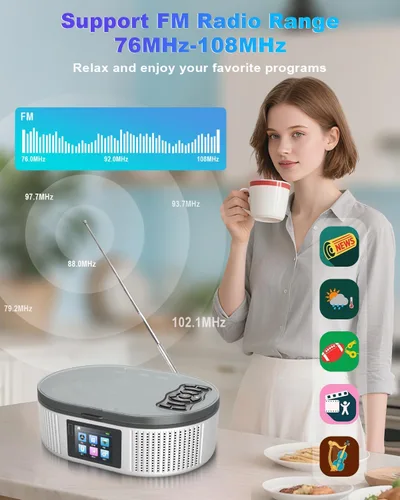 Miniatura 3 de Reproductor de CD portátil con altavoces estéreo duales, Boombox recargable de 4000mAh de escritorio Bluetooth 5.3 para el hogar y el automóvil