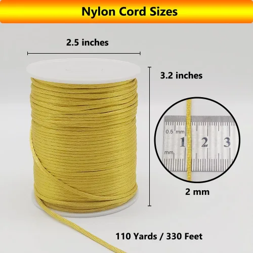 Miniatura 2 de Cuerda de cordón de nailon satinado de 2 mm (0.079 pulgadas) 330 pies para hacer joyas, pulseras, collares, hilo de abalorios, cola de rata