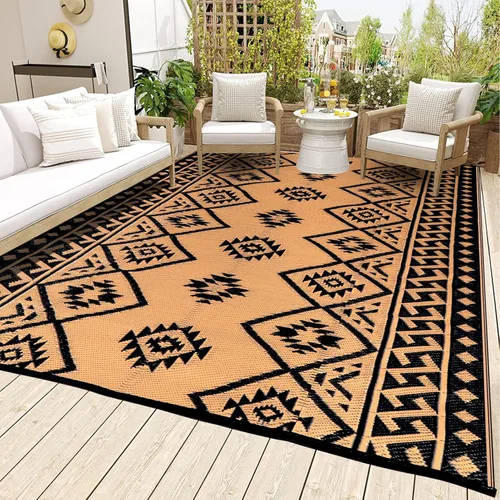 Miniatura 8 de LILIOFFIC Alfombra de exterior para patio, 5 x 8 pies, impermeable, alfombra de plástico para patio, alfombras de campamento reversibles, caravana