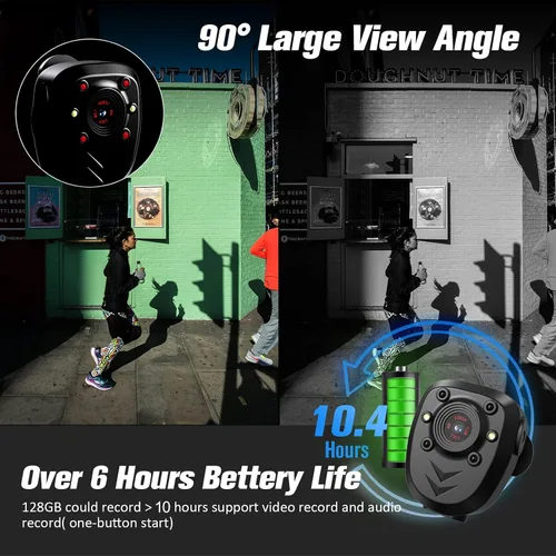 Miniatura 3 de Mini Cámara de Cuerpo Grabadora de Video con Tarjeta de Memoria Integrada de 128GB con Visión Nocturna IR y Grabación en Bucle HD 1080P, Vida