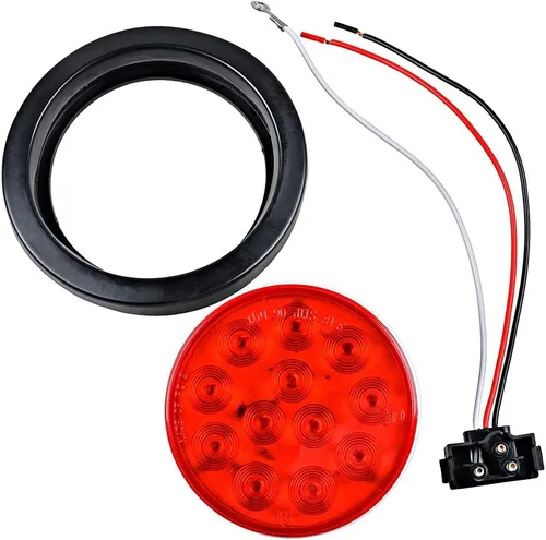 Miniatura 4 de Astra Depot Luz trasera redonda roja de 4 pulgadas, 12 luces LED para remolque, impermeable, lámpara trasera de freno con juntas de goma con ojales