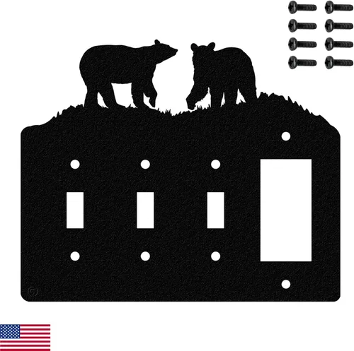 Miniatura 24 de Bear - Placa de pared para interruptor de luz de palanca doble (palanca doble, negro) - Fabricado en Estados Unidos