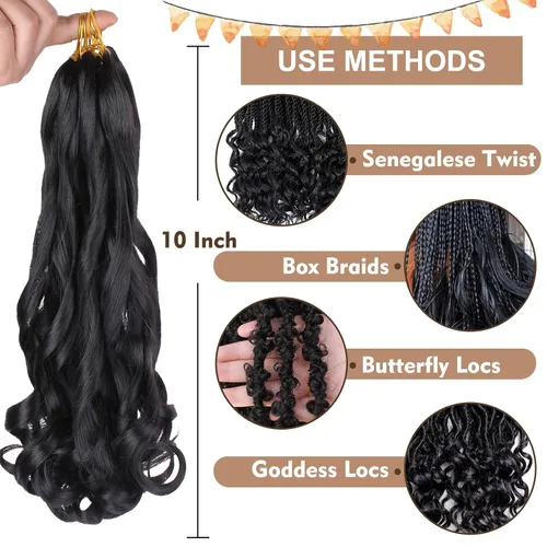 Miniatura 5 de COOKOO Cabello rizado francés de 10 pulgadas, prerizado, paquete de 9 rizos franceses, trenzas sueltas, cabello trenzado para trenzas de caja
