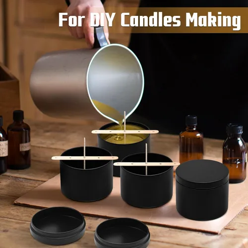 Miniatura 4 de Paquete de 12 tarros de velas, latas de velas de 8 onzas con tapas, tarros de velas de metal vacíos para hacer velas a granel, color negro Negro
