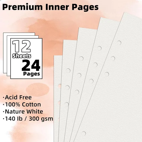 Miniatura 4 de Vienrose Papel de acuarela de 8.5 x 5.5 pulgadas a granel, 12 hojas de papel de acuarela con agujeros para carpetas de 3 anillas, cuadernos