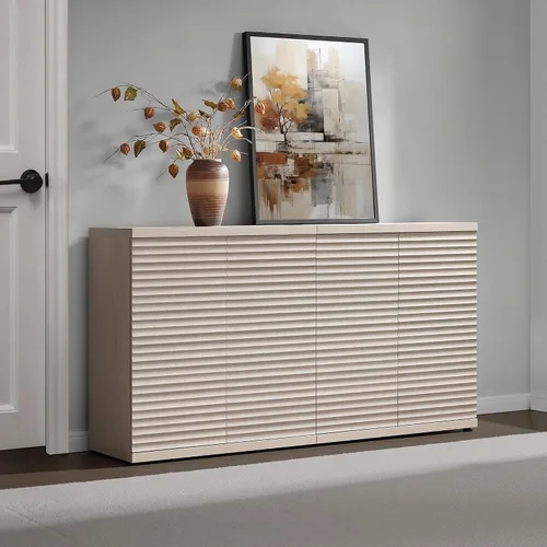 Miniatura 8 de SICOTAS Gabinete Buffet con Almacenamiento Aparador de Acento Credenza Moderna con Puertas y Estantes Consola de Medios Acanalada Mesa de Bar