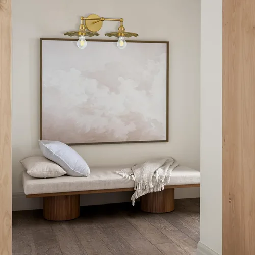 Miniatura 5 de PASSICA DECOR Lámpara de pared con cable de 2 cabezales, lámpara de pared para interiores, latón antiguo, 2 luces con pantalla de flores, accesorio