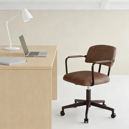 Miniatura 7 de Silla de escritorio moderna de mediados de siglo con diseño de madera curvada de nogal, silla retro de oficina en casa con altura ajustable, giro
