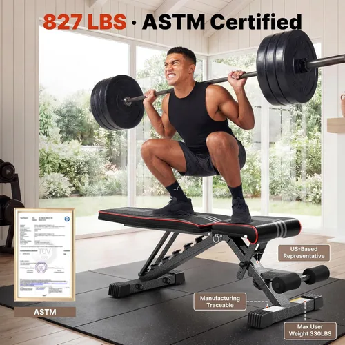 Miniatura 2 de YOLEO Adjustable Weight Bench for Home Gym, ASTM-Certified 827LBS, 98% Pre-Assembled, Foldable Gym Bench with 84 Positions Incline Decline Flat