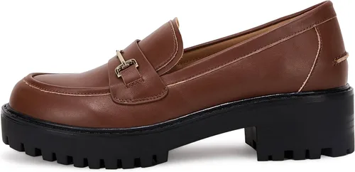 Miniatura 2 de VETASTE Mocasines clásicos de tacón grueso con plataforma y suela de lengüeta para mujer, con puntera redonda, zapatos Oxford con cadena de metal