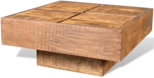 Miniatura 5 de Mesa auxiliar de madera maciza de mango marrón, mesa auxiliar cuadrada con acabado antiguo para sala de estar, mesa baja duradera de centro
