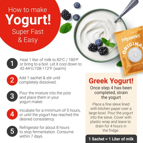 Miniatura 4 de Yogourmet Iniciador de yogur (6 sobres = 6 cuartos de galón de yogur) - Haz yogur en casa - Cultivo básico - Todo natural, sin gluten, kosher, halal