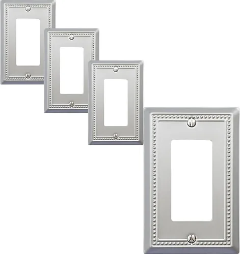 Miniatura 13 de OKAWYC Cubierta de Interruptor de Luz de Tomacorriente Dúplex Individual Belaire de Metal con Cuentas para Pared, Paquete de 4 Latón Antiguo 1 Gang