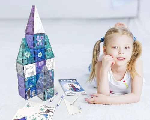 Miniatura 6 de Tytan Toys Disney Frozen - Azulejos magnéticos de castillo de princesa, juego de construcción STEAM de 68 piezas con azulejos con purpurina