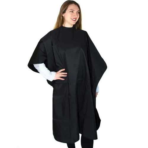 Capas de corte de pelo - Adultos y niños - Unisex - Poliéster - Cierre a presión - Capa de salón, Capa para colorear - Negro con revestimiento de