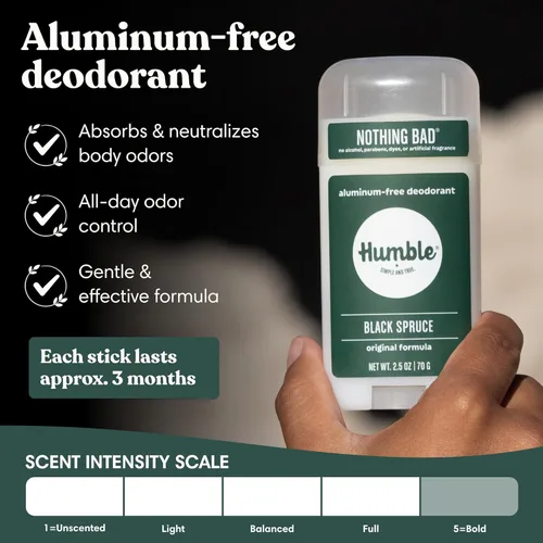 Miniatura 2 de Humble - Desodorante sin aluminio para mujeres y hombres, Black Spruce - Desodorante natural limpio y fresco en barra con aceites esenciales para un