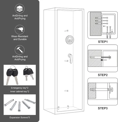 Miniatura 6 de MARCREE Cajas fuertes largas con contraseña digital, caja fuerte para pistola de rifles, acceso rápido, 5 armas para el hogar, rifles, escopetas