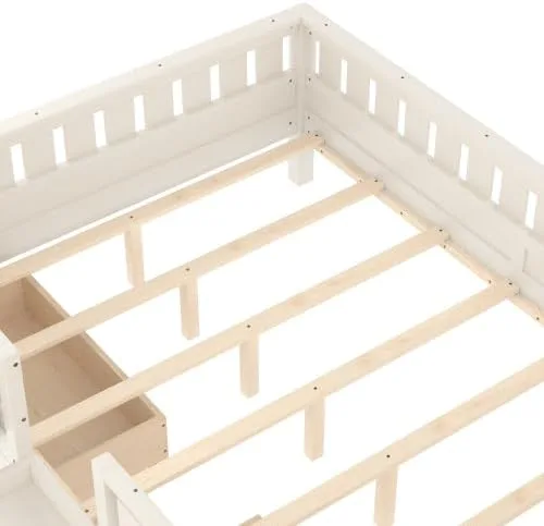 Miniatura 9 de Bellemave Cama Montessori de tamaño Queen con 2 cajones y estantería, camas de suelo para niños con barandillas de seguridad y escaleras, marco